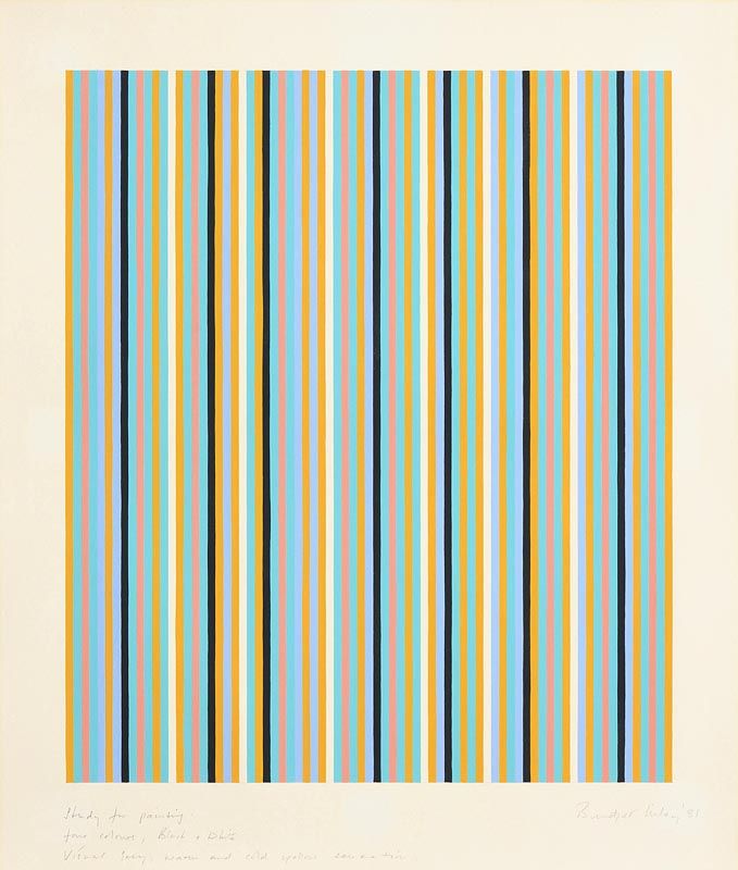 Bridget Riley, (R 2014) Study For Painting Four Colours, Black and White, Visual Grey, Warm and Cold Yellow Sensation (1981) at Morgan O'Driscoll Art Auctions