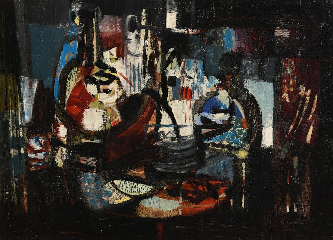 George Campbell, Still Life with Wine Bottle (1962) at Morgan O'Driscoll Art Auctions