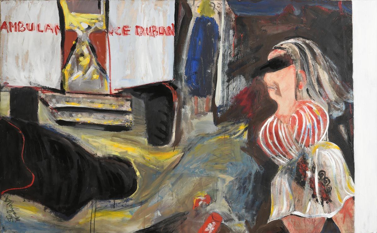 Brian Maguire, Aftermath of a Fight, Temple Bar (1985) at Morgan O'Driscoll Art Auctions