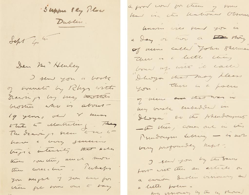 William Butler Yeats (1865-1939), Letter to Mr. Henley at Morgan O'Driscoll Art Auctions