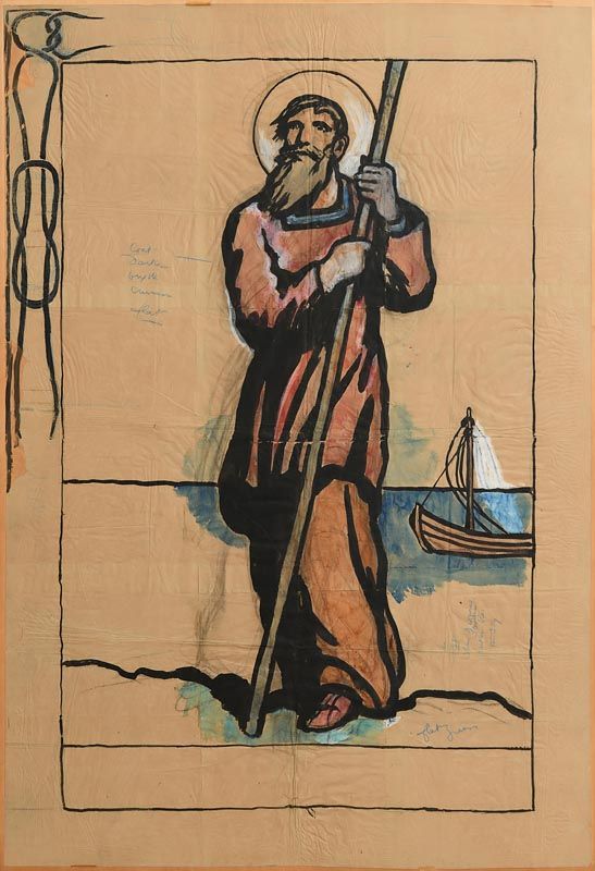 Jack Butler Yeats, Cartoon for a Banner, Probably St. Brendan (c.1928) at Morgan O'Driscoll Art Auctions