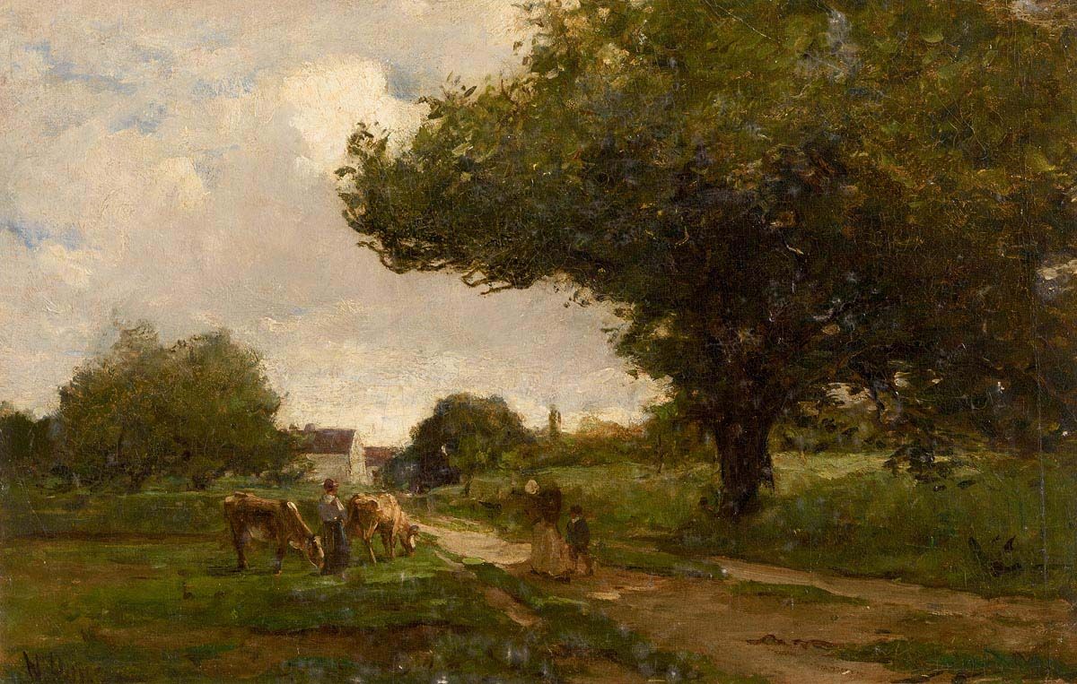 Nathaniel Hone, The Road to Bourron. Landscape with Cattle, Roadway and Tree at Morgan O'Driscoll Art Auctions