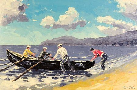 Ivan Sutton (b.1944), Launching the Curragh, Achill, Co. Mayo at Morgan O'Driscoll Art Auctions