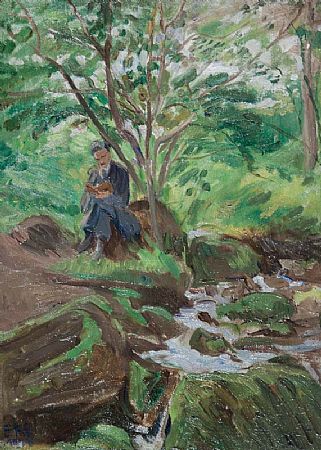Estella Frances Solomons HRHA (1882-1968), Seamus Reading by a Wooded Stream at Morgan O'Driscoll Art Auctions
