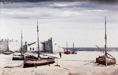 Jorge Aquilar-Agon FRSA, AAPB, AEA, BAGR (b.1936) Spanish, Boats and Houses at Morgan O'Driscoll Art Auctions
