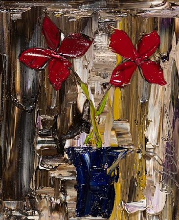 Red Flowers in a Blue Vase at Morgan O'Driscoll Art Auctions