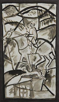 Evie Hone, Study for Stained Glass Panel (Horseman and Hound) at Morgan O'Driscoll Art Auctions