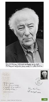 John Minihan, Seamus Heaney on his 70th Birthday at his home in Dublin 2009 & First Day Cover of An Post Stamp at Morgan O'Driscoll Art Auctions