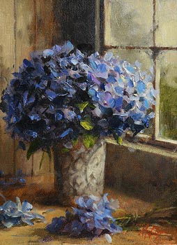 Mat Grogan, Blue Hydrangeas at Morgan O'Driscoll Art Auctions