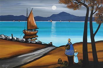 J.P. Rooney, The Tethered Boat by Moonlight at Morgan O'Driscoll Art Auctions