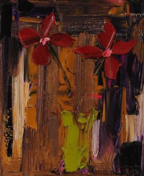 Red Flowers in a Green Vase at Morgan O'Driscoll Art Auctions