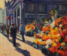 Norman Teeling (b.1944), Flower Sellers Grafton Street at Morgan O'Driscoll Art Auctions