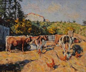 James S. Brohan (20th/21st Century), Farmyard with Chickens and Cows at Morgan O'Driscoll Art Auctions