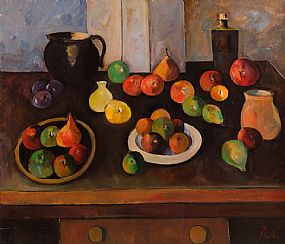 Peter Collis RHA (1929-2012), Still Life with Plate, Fruit and Blue Jug at Morgan O'Driscoll Art Auctions