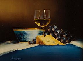 David Ffrench Le Roy (b.1971), Still Life With Chardonnay, Stilton and Grapes at Morgan O'Driscoll Art Auctions