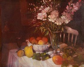 Philip Craig (b.1951) Canadian, Flowers in a Vase, With Peaches and Pears at Morgan O'Driscoll Art Auctions