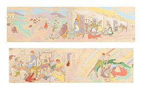 Frances J. Kelly ARHA (1908-2002), The Storyteller' 'Woman with Spinning Wheel' (Two Designs for Mural Decorations) at Morgan O'Driscoll Art Auctions