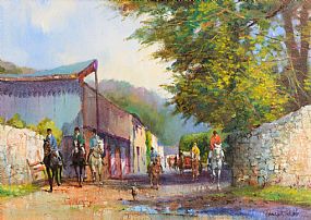 Kenneth Webb RWA FRSA RUA (b.1927), Riding Out, Bel Air (showing artist on horseback wearing yellow jack) at Morgan O'Driscoll Art Auctions