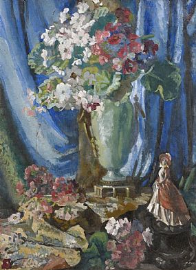 Kathleen Fox, Still Life - Vase of Flowers and Figurine at Morgan O'Driscoll Art Auctions