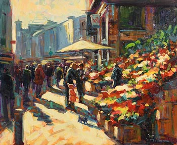 Norman Teeling, Flower Sellers, Grafton Street at Morgan O'Driscoll Art Auctions