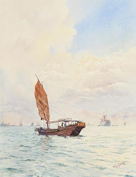 Henry George Gandy, A Junk in Hong Kong Harbour c.1920 at Morgan O'Driscoll Art Auctions