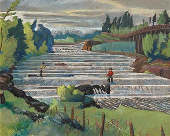 Harry Kernoff, Men Fishing, West River Falls, Nova Scotia (1957) at Morgan O'Driscoll Art Auctions
