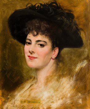 Henry Jones Thaddeus, Portrait of a Young Lady in a Black Feathered Hat at Morgan O'Driscoll Art Auctions