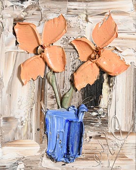 Blue Vase with Peach Petals at Morgan O'Driscoll Art Auctions