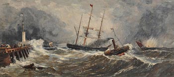 A French Paddlewheel Tug Bringing an English Sailing Vessel to the Jetty at Boulogne (c.1860) at Morgan O'Driscoll Art Auctions