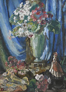 Kathleen Fox, Still Life - Vase of Flowers and Figurine at Morgan O'Driscoll Art Auctions