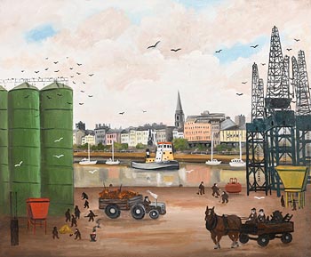 John Schwatschke, Clearing Up the North Wharf, Waterford at Morgan O'Driscoll Art Auctions