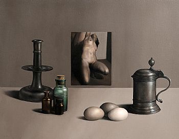 Liam Belton, Pewter, Nude and Bottles (2018) at Morgan O'Driscoll Art Auctions