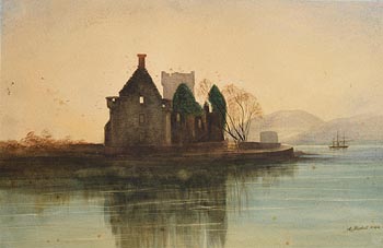 Andrew Nicholl, Castle Ruins and Tall Ship in the Bay at Morgan O'Driscoll Art Auctions