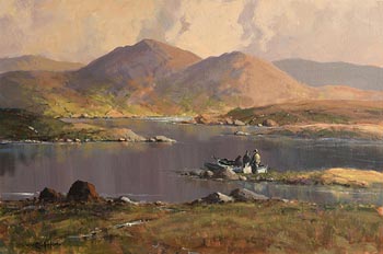 George Gillespie, The Ferryman, Connemara Lough, Co. Galway at Morgan O'Driscoll Art Auctions