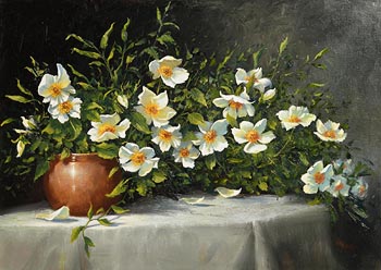 Annemarie Bourke, Still Life with Wild Roses at Morgan O'Driscoll Art Auctions