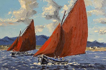Ivan Sutton, Galway Hookers, Roundstone Bay, Co Galway at Morgan O'Driscoll Art Auctions