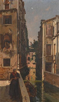 Enrico Gargiulo, Venetian Canal Scene with Figure at Morgan O'Driscoll Art Auctions