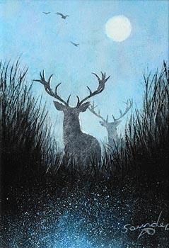 Andy Saunders, Hazy Moon and Stags at Morgan O'Driscoll Art Auctions