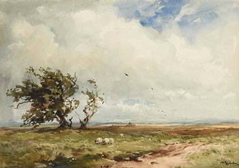 Wycliffe Egginton, Sheep on Windswept Pasture at Morgan O'Driscoll Art Auctions