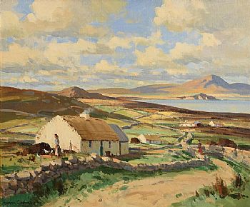 Maurice Canning Wilks, Thatched Cottages and Figures West of Ireland at Morgan O'Driscoll Art Auctions