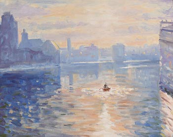 James O'Halloran, Ringsend Basin, Morning Haze at Morgan O'Driscoll Art Auctions