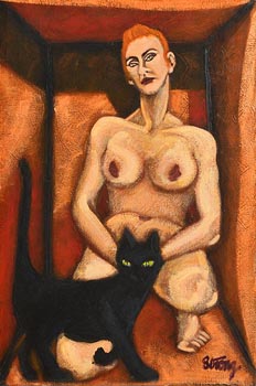 Rachel Strong, Nude and Cat at Morgan O'Driscoll Art Auctions