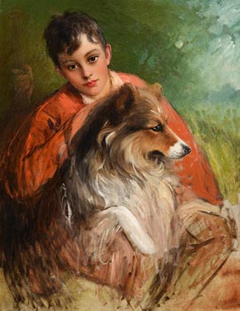 Harry Jones Thaddeus, Portrait of the Artist's Son, Freddy Thaddeus, Born 1884 with the Family Dog, Ra at Morgan O'Driscoll Art Auctions
