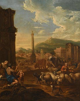 Michiel Carr�, Italian Market Scene with Classical Ruins at Morgan O'Driscoll Art Auctions