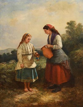 Charles Henry Cook, Mother and Daughter with a Ewer (1872) at Morgan O'Driscoll Art Auctions
