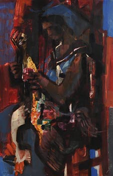 George Campbell, Spanish Maid Plucking Rooster (1965) at Morgan O'Driscoll Art Auctions