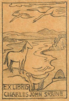 Mainie Jellett, Bookplate Design for Charles John Skrine with Achill Horse, Hound, Bee Hive and Swans at Morgan O'Driscoll Art Auctions