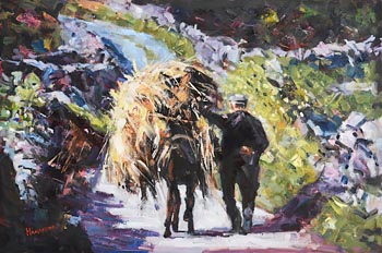 Michael Hanrahan, Man with Haystack in Achill at Morgan O'Driscoll Art Auctions