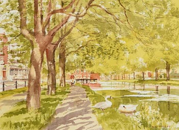 Tom Nisbet, The Canal at Wilton Place and Mespil Road, Dublin at Morgan O'Driscoll Art Auctions