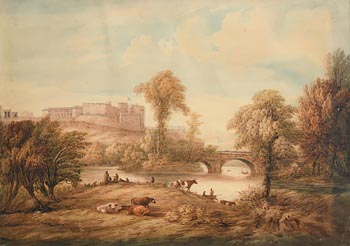 George  Barrett Snr(1732-1784), Countryside Scene with Hilltop Castle (1774) at Morgan O'Driscoll Art Auctions